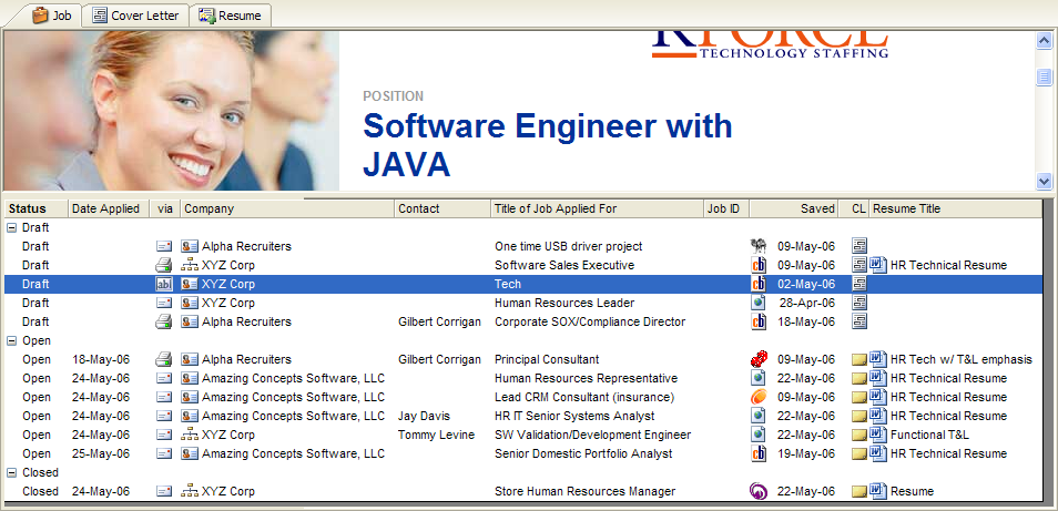 Job applications grid 